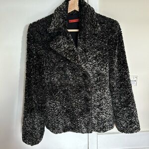 Alice + Olivia jacquard wool short coat in black/silver/grey luxurious fabric